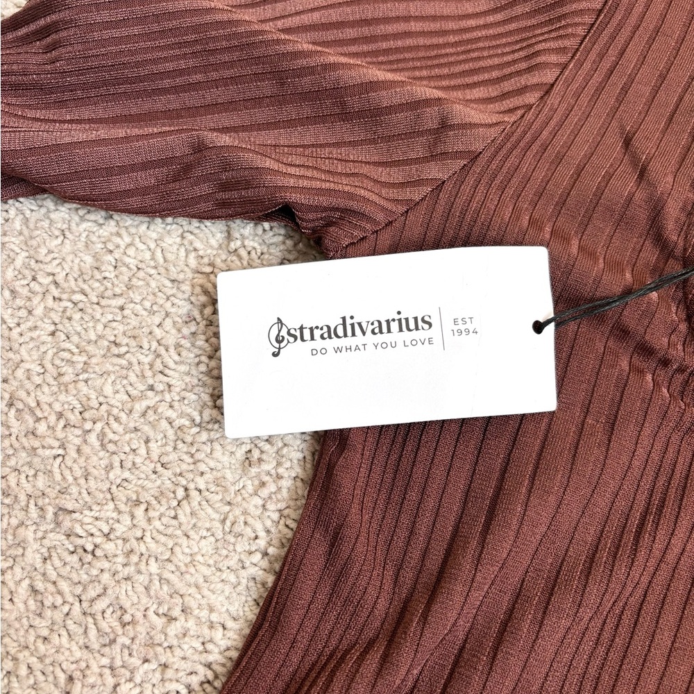 asos stradivarius rose brown ribbed long sleeve top - Picture 8 of 13